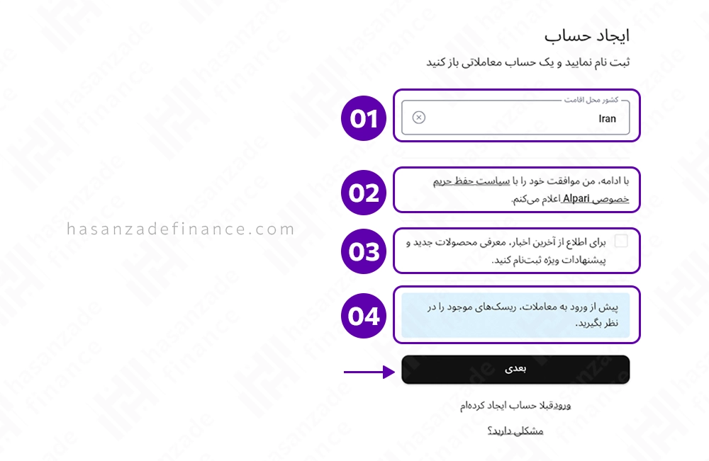 ایجاد حساب در بروکر آلپاری